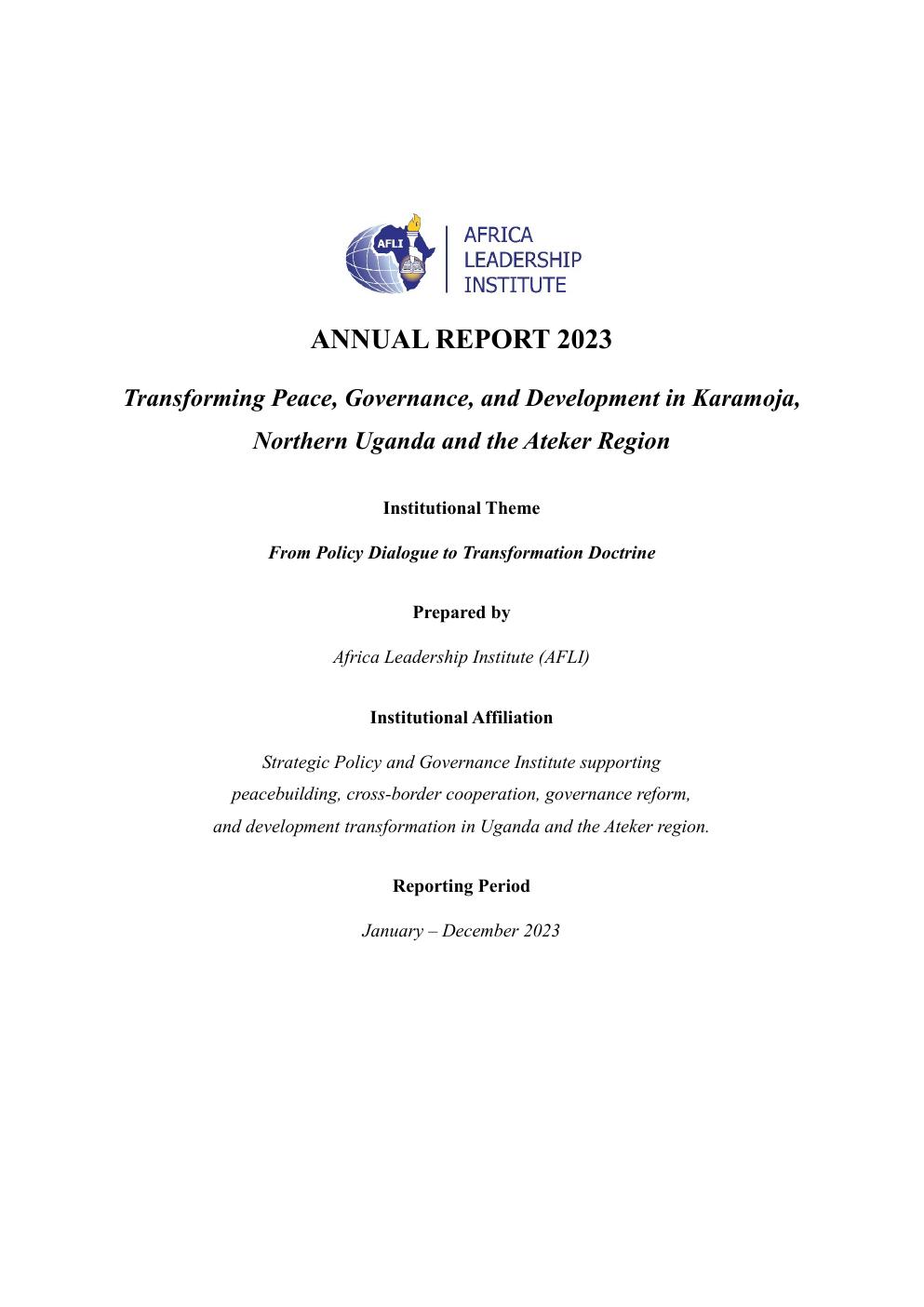 Cover of AFLI Annual Report 2023