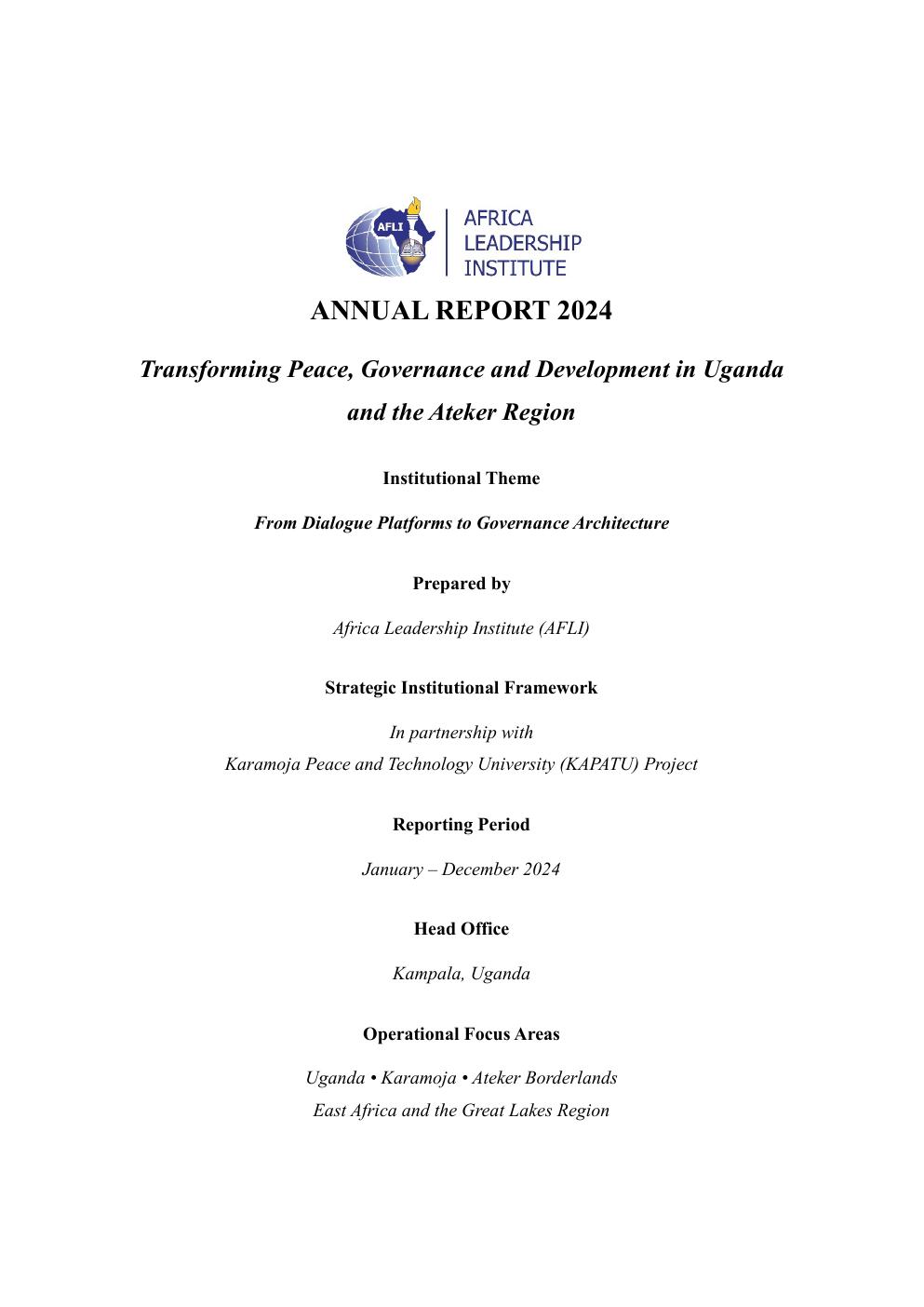 Cover of AFLI Annual Report 2024