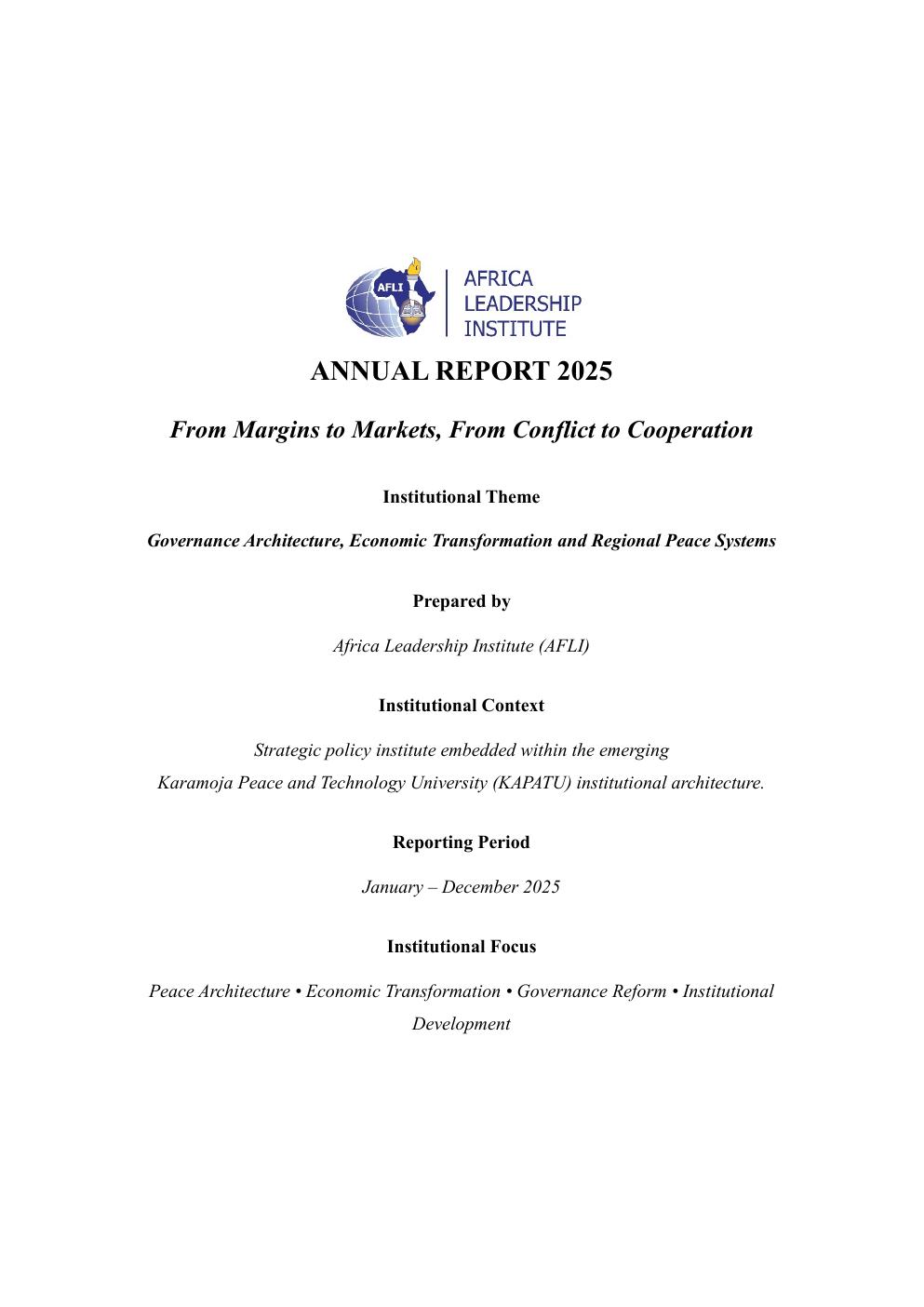 Cover of AFLI Annual Report 2025