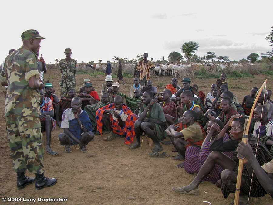 Major John Logiel, UPDF CIMIC Coordinator, facilitating dialogue with community members.