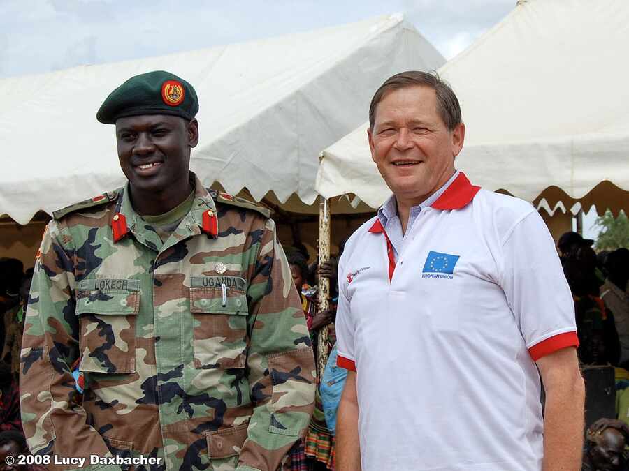 Civil and military partners demonstrating cooperation for peace in Karamoja.