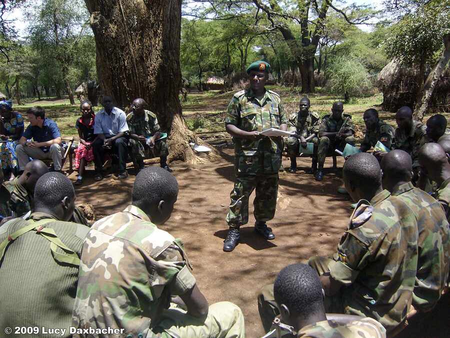 A UPDF officer facilitating a human-rights session in Moroto.