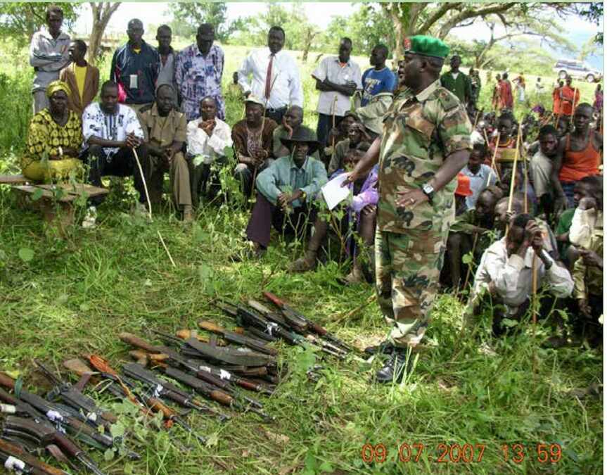 Recovered weapons documented during community security engagement.